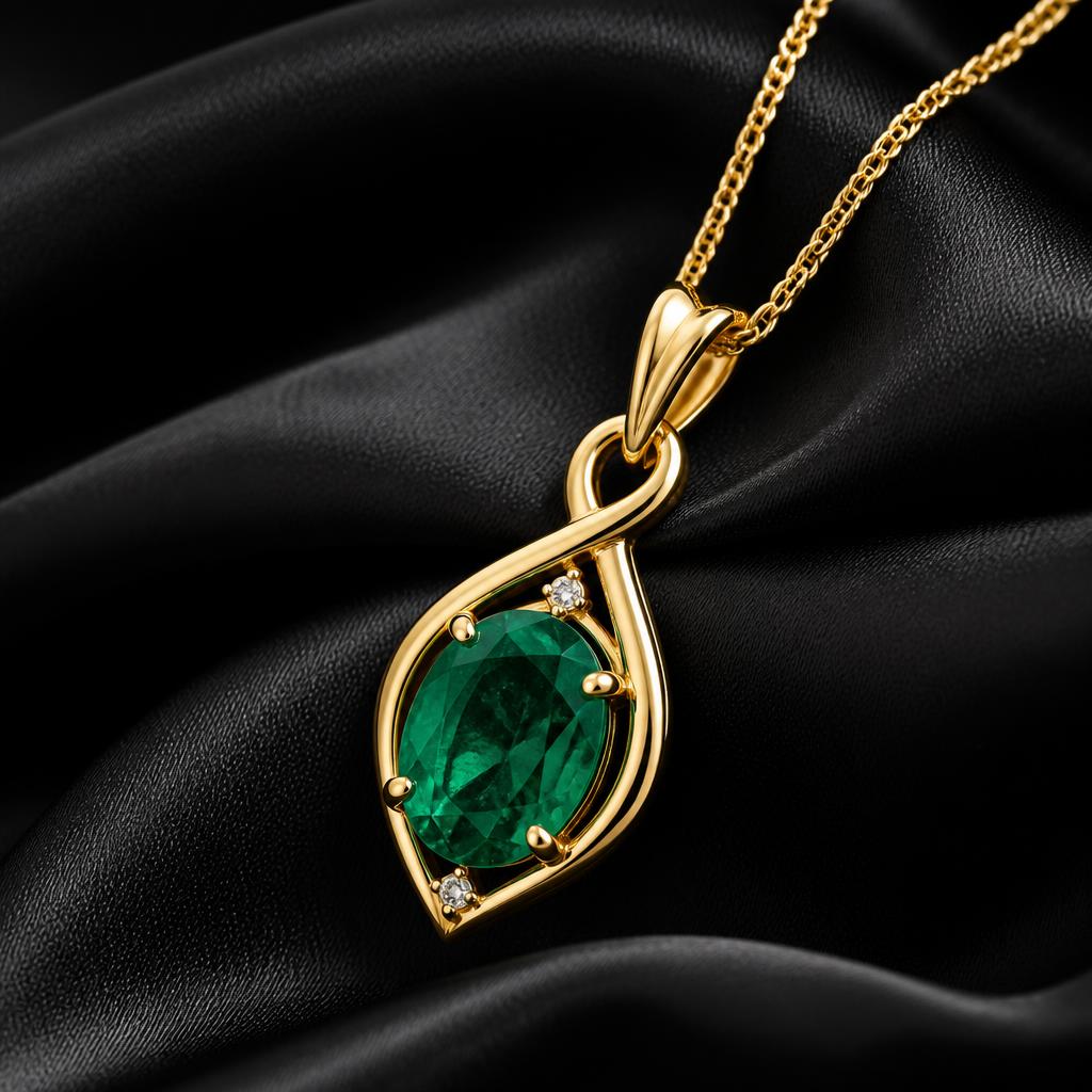 Dije de oro con esmeralda talla pera